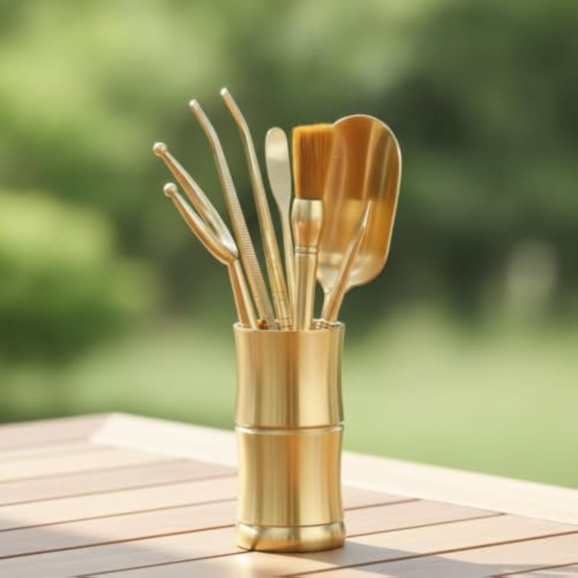 6 PCS Gold-Tone Gongfu Tea Tool Set with Holder